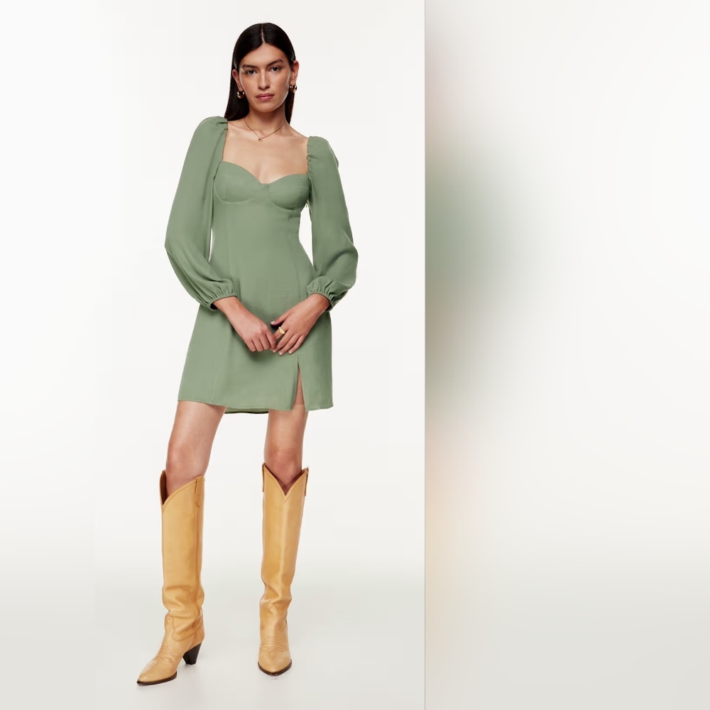 Aritzia Wilfred Novella Elegant Sage Long-Sleeve Dress
